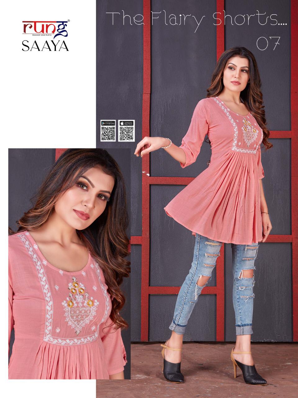 Rung Saaya Hevay Slub Latest Fancy Designer Casual Wear  Embroidery Work Western Rayon Top Collection